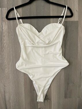 Zara Satin Effect Corset Bodysuit -White - Size Small